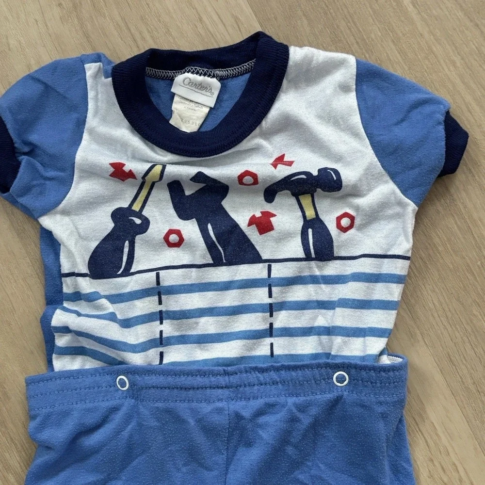 Vintage Carters Tools Boys 2‎ pcs PJ's top Bottoms Snap Waist Size 3T Toddler